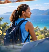 Woman hiking with a view of the coast